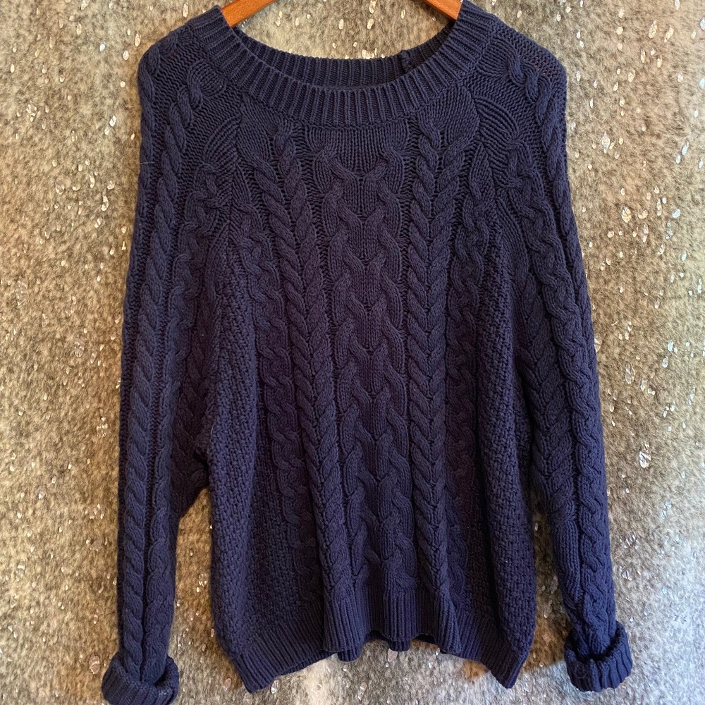 Navy Chunky Knit Off-the-Shoulder Sweater - Aerie